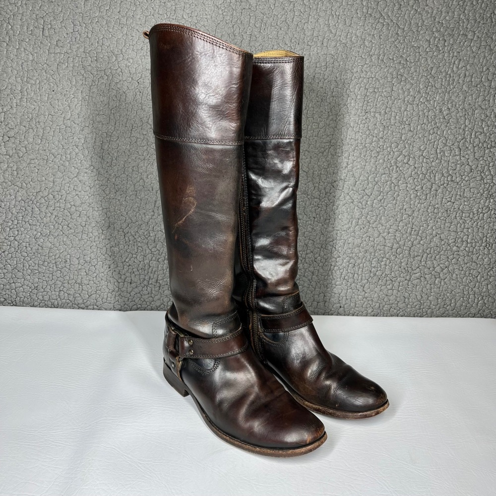 Frye Harness Tall Boots Women 7.5B Leather Riding Brown Moto Gorpcore